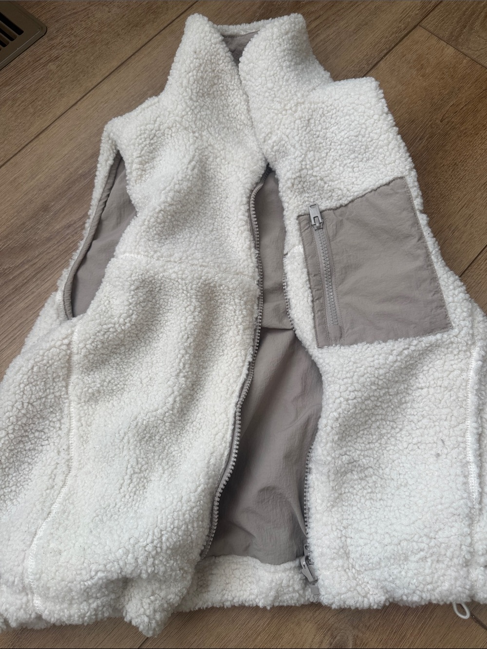 Kids Cream Sherpa Vest with Contrasting Pocket